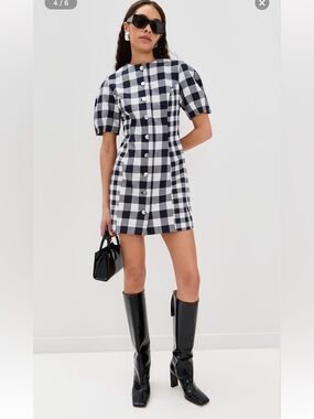 Aligne Aurelia Gingham Dress in Checkered Blue and White